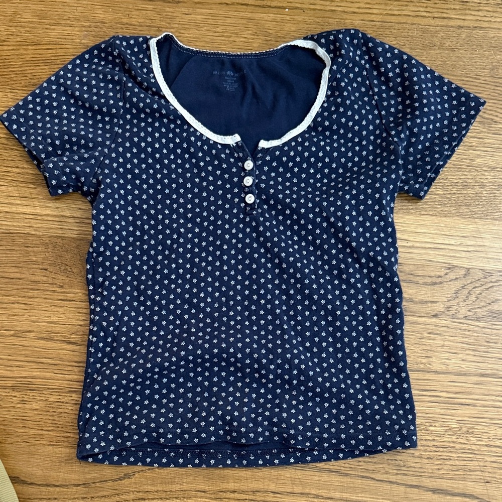 Brandy Melville Navy Baby Tee with White flowers
